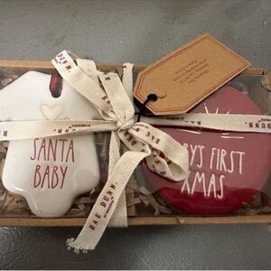 RAE DUNN Santa Baby Ornament Set - Red and White